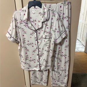 Body Touch Lingerie Super Soft Purple Floral Pajama Set Sz 1X